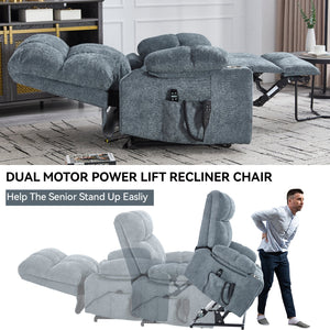 Grey Chenille Power Lift Recliner Chair