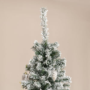 HOMCOM 7.5' Tall Unlit Snow-Flocked Slim Artificial Christmas Tree