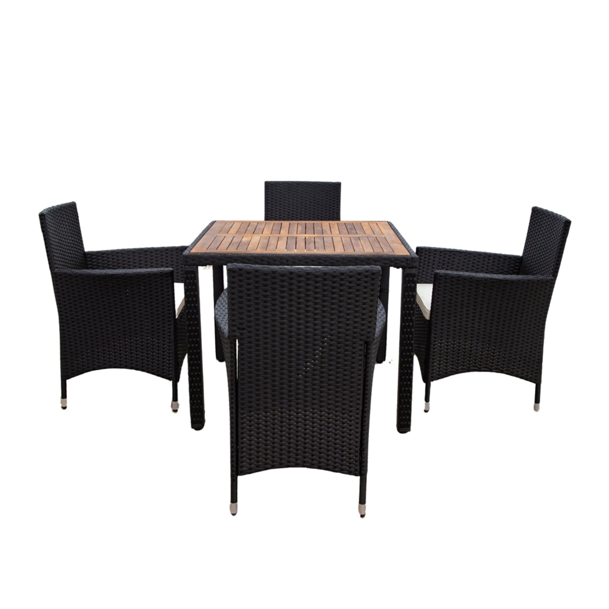 EELIFEE 5-Piece Outdoor Patio Wicker Dining Set with Acacia Wood Top