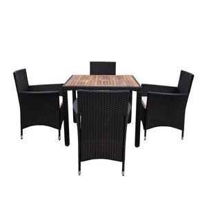 EELIFEE 5-Piece Outdoor Patio Wicker Dining Set with Acacia Wood Top