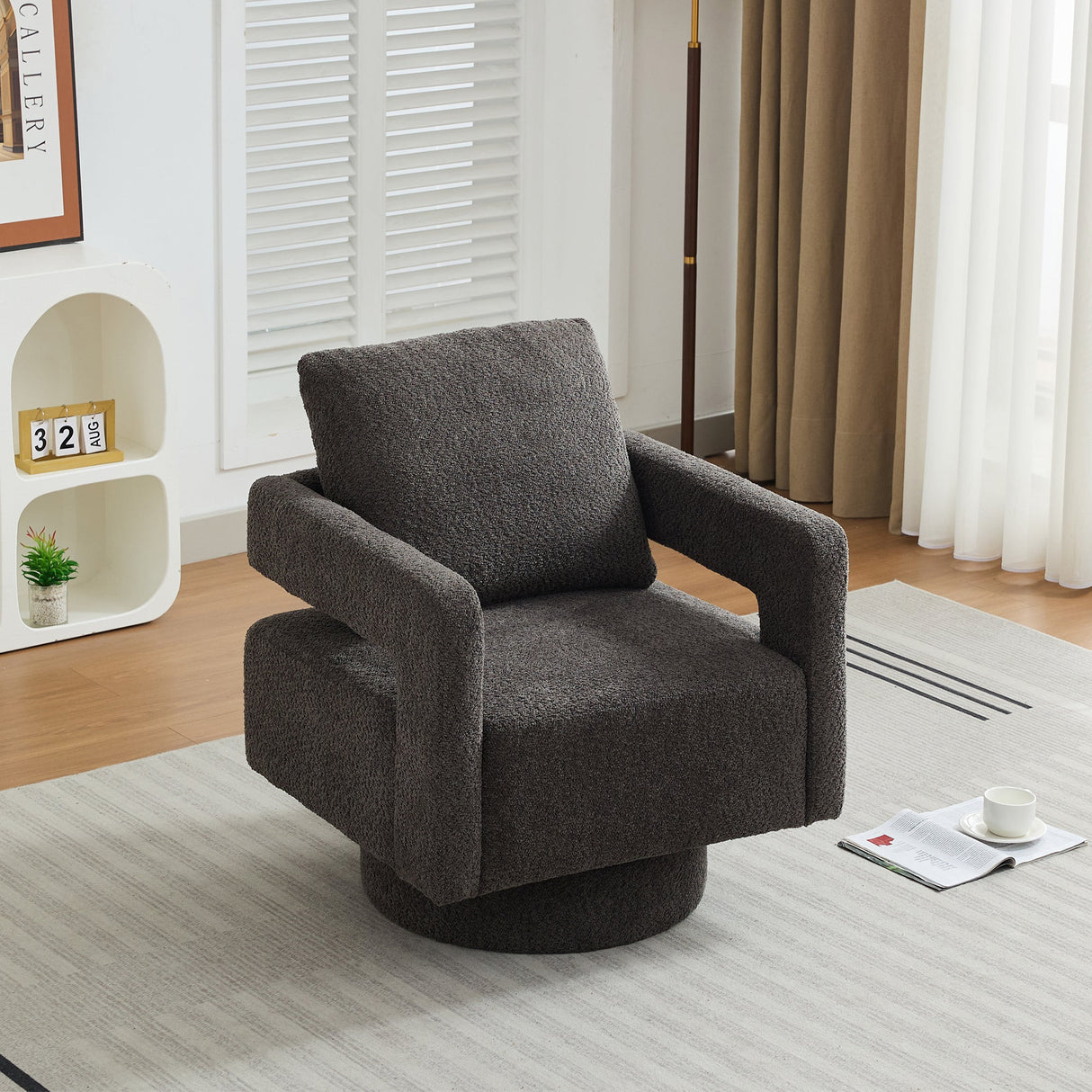 Stonewell Square Swivel Accent Chair with Open Back
