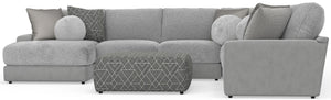 Canyon - 4 Piece Sectional With Cuddler Seat Cushions, Included Accent Pillows And Cocktail Ottoman (Left Side Facing Chaise) - Platinum