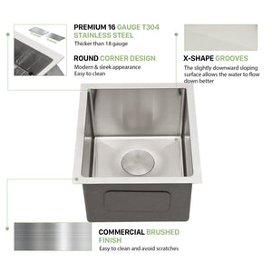 Modern Undermount Stainless Steel Kitchen Sink 16 Gauge, Deep Single Bowl