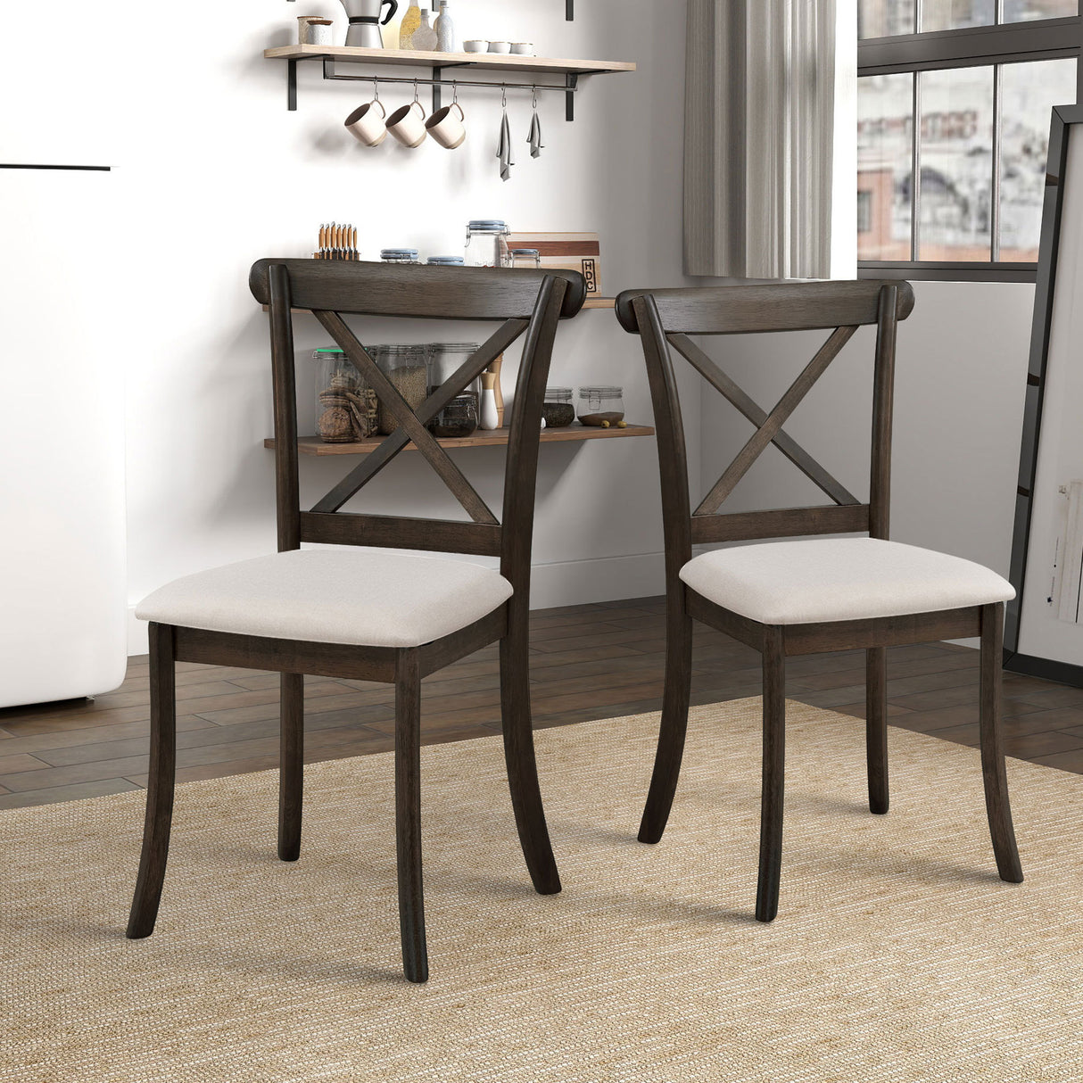 Wooden X Back Dining Chairs Set of 2, Brown