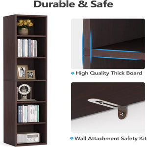 6 Tier Narrow Corner Cube Bookcase Storage, Freestanding Shelf With Open Cubes For Living Room