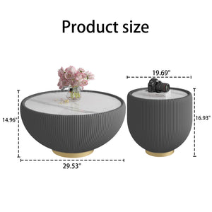 Modern Round Sintered Stone Pattern Tabletop Side Table with Leather Edge