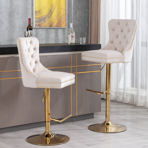 Thick Swivel Barstools Adjusatble Seat Height From 25-33", Modern Upholstered Bar Stools With Backs Comfortable Tufted For Home Pub And Kitchen Island (Set of 2)