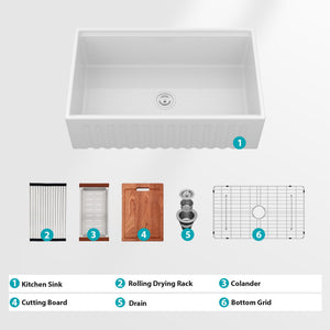 Porcelain Ceramic Farmhouse Sink Workstation With Reversible Apron Design - Single Bowl