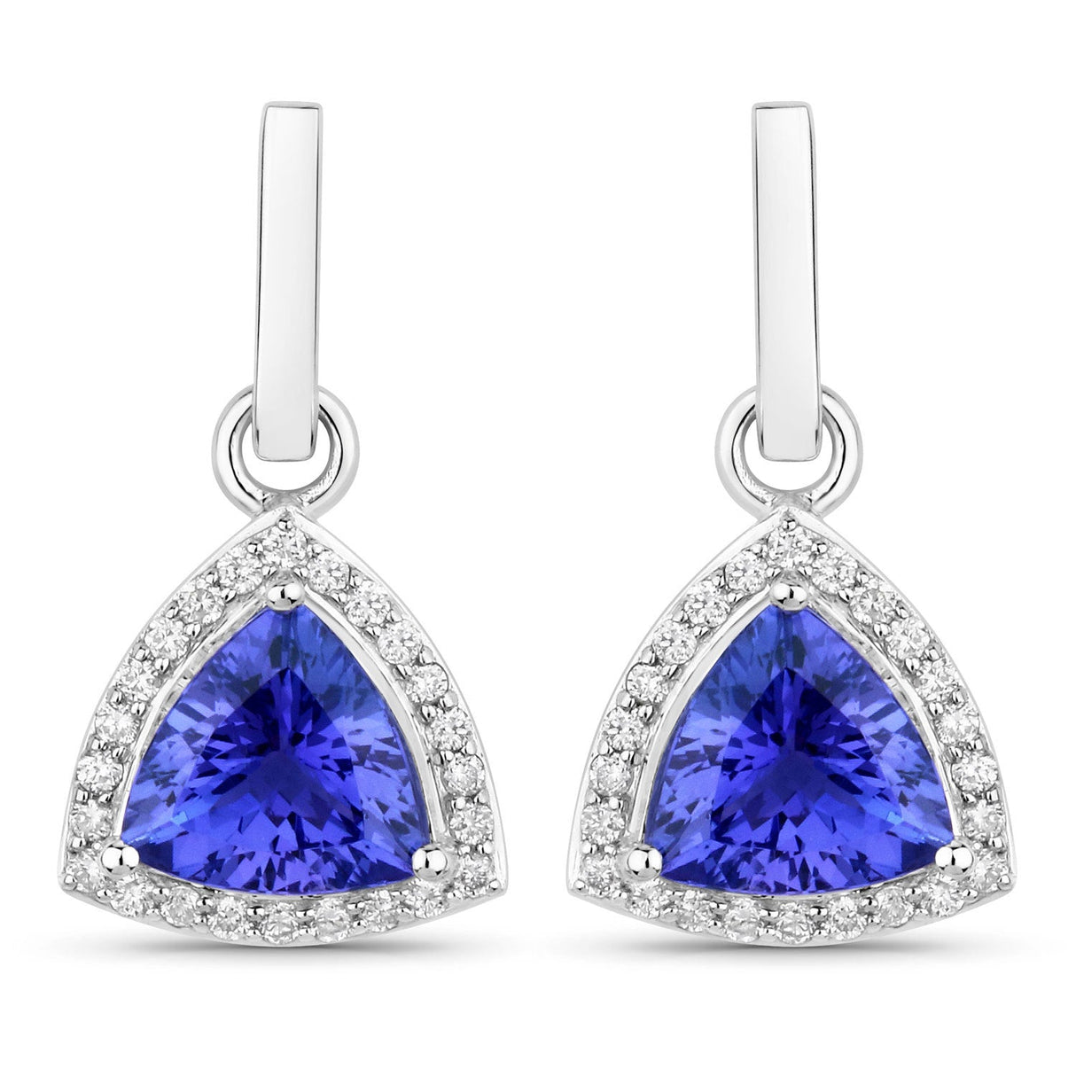 3.86 Carat Genuine Tanzanite and White Diamond 14K White Gold Earrings