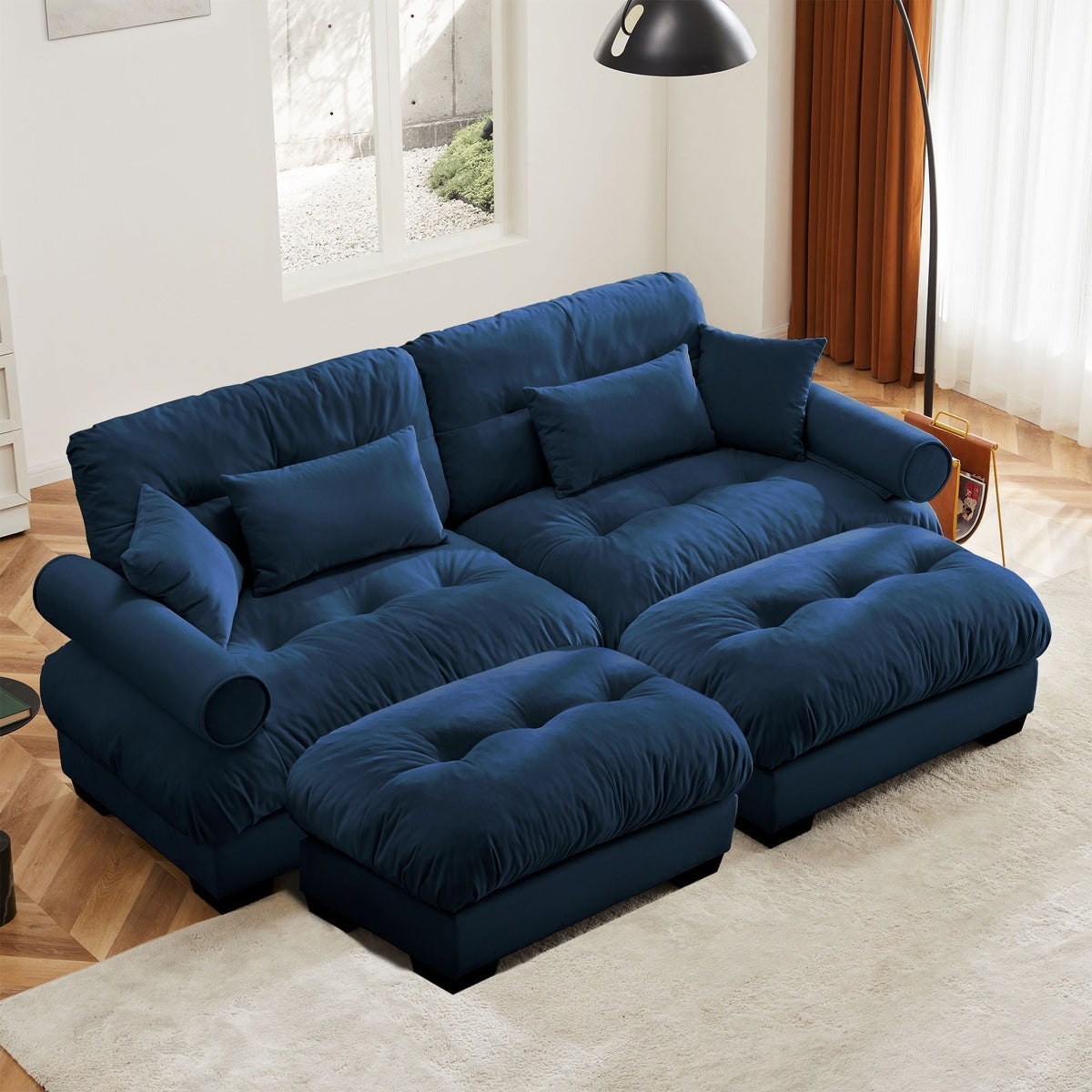 Oversized Modular Sectional Sofa with Movable Ottoman - Fabric, Multiple Colors
