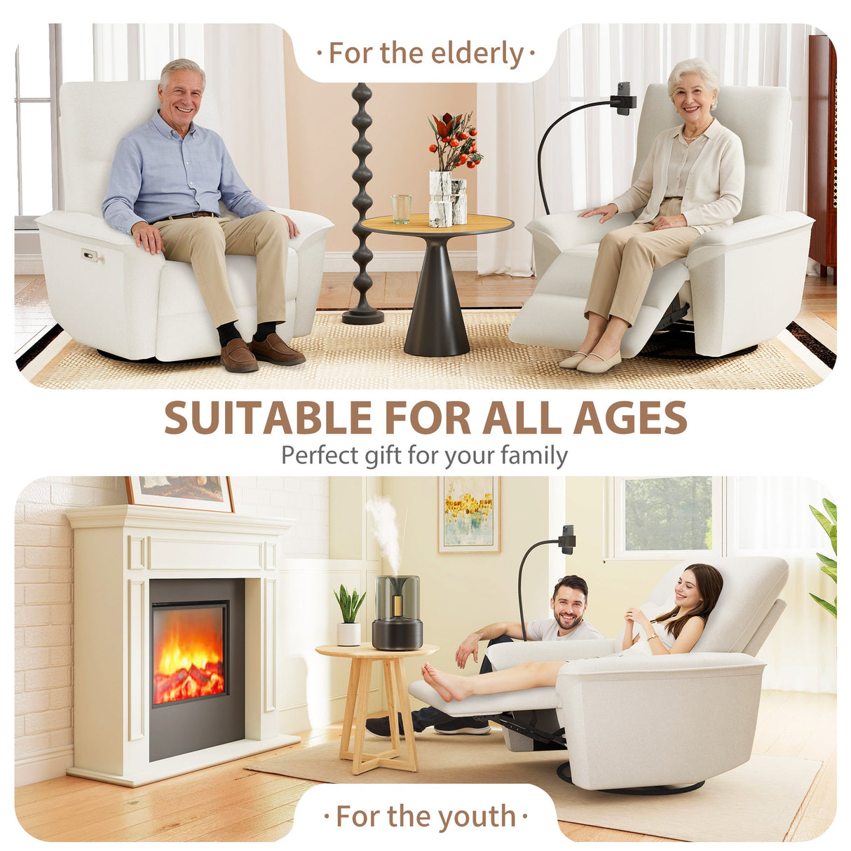 270° Power Swivel Rocker Recliner Chair with Phone Holder