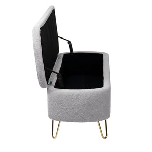 Storage Ottoman Bench For End Of Bed Legs, Modern Camel Faux Fur Entryway Bench Upholstered Padded With Storage For Living Room Bedroom