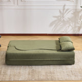 71-Inch Folding Sofa Bed in Green Plush Faux Fur