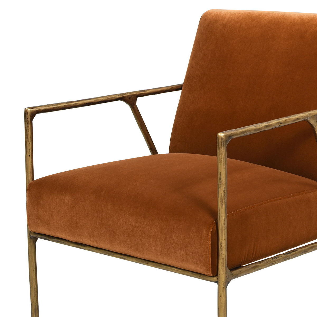 Hammered Brass Upholstered Accent Arm Chair with Performance Upholstery - Orange or Dark Green