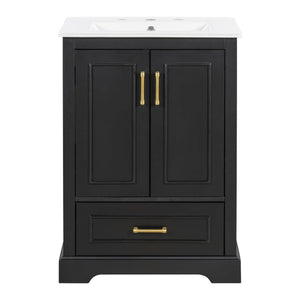 Bathroom Vanity With Sink, 1 Divided Drawer And 2 Soft Close Doors With Double Shelf