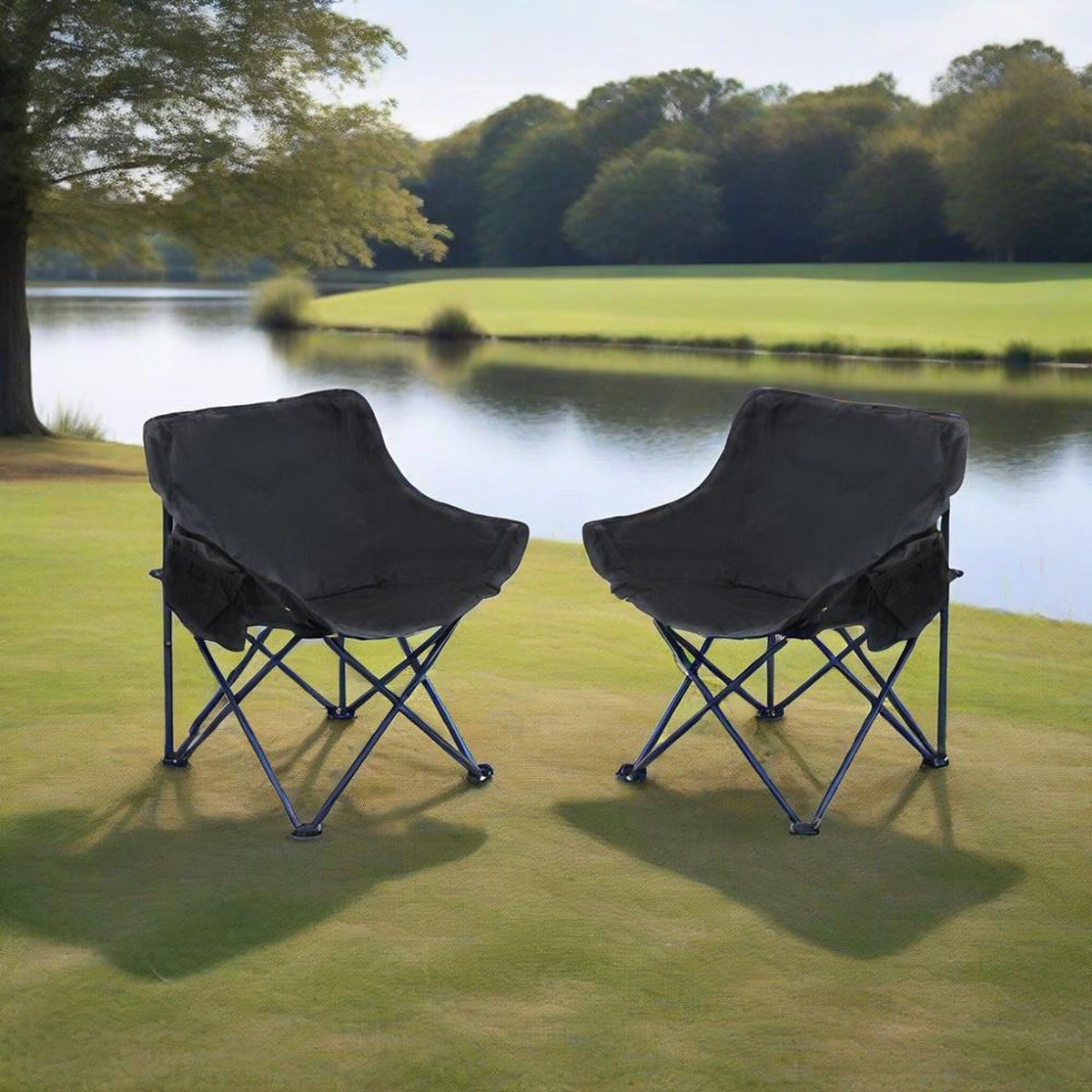 Portable Folding Camping Chairs With Carry Bag (Set of 2)