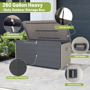 260 Gallon Plastic Deck Box - Large Patio Storage Box