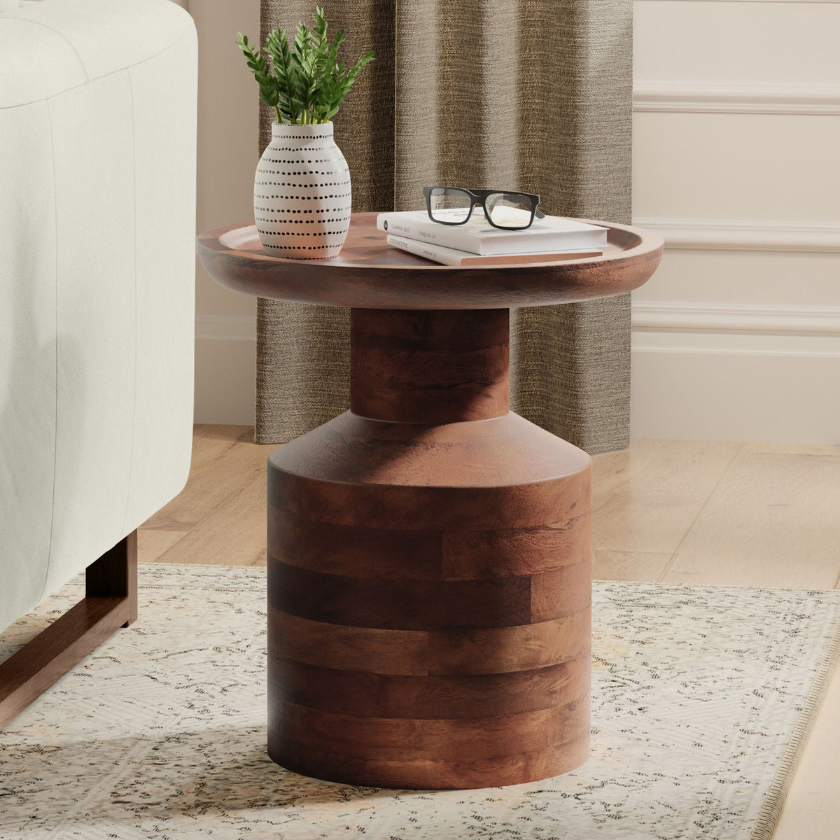 Handcrafted Wooden Accent Table with Sculptural Design - Multiple Colors