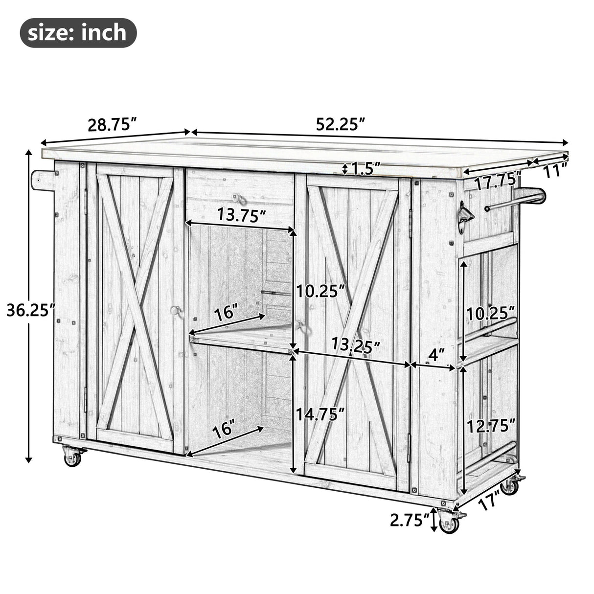 Outdoor Kitchen Island Fir Wood Kitchen Island with Stainless Steel Top