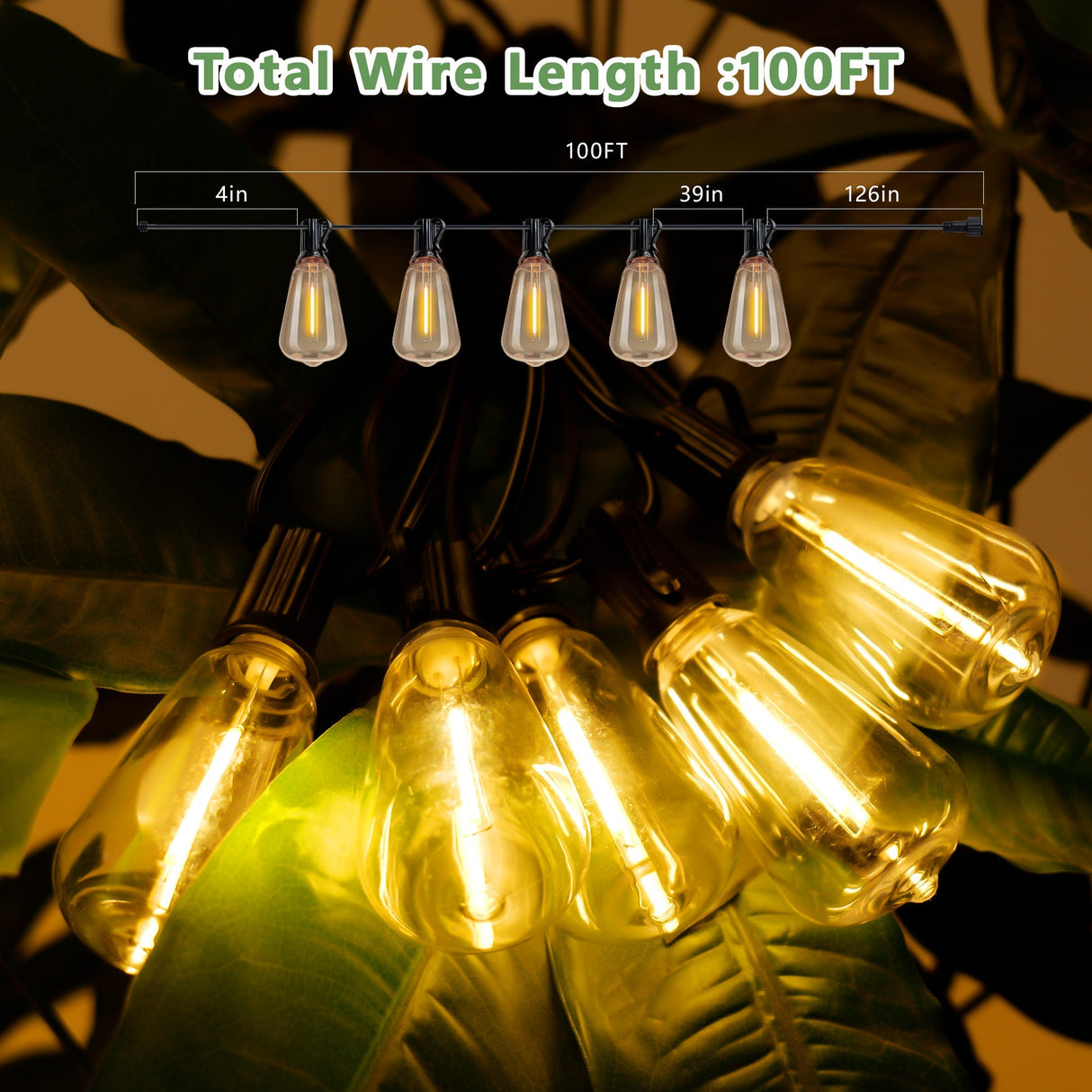 100 FT Solar String Lights Waterproof with Remote & USB Port