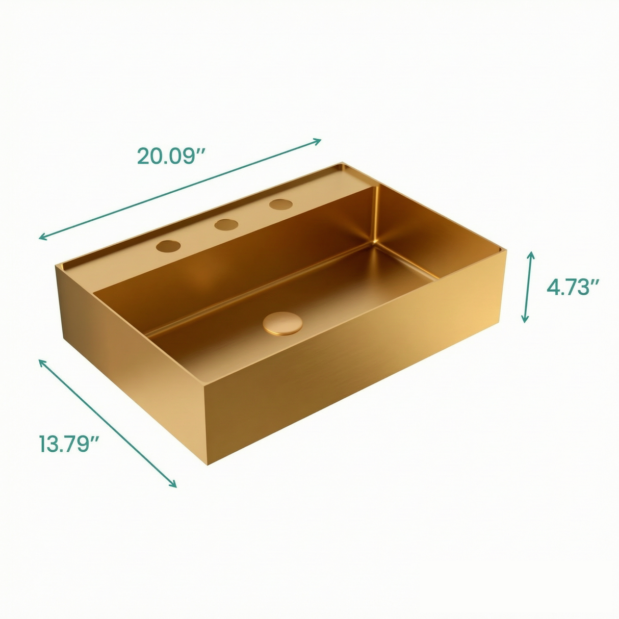 20"x14" Integrated Brushed Gold Stainless Steel Sink