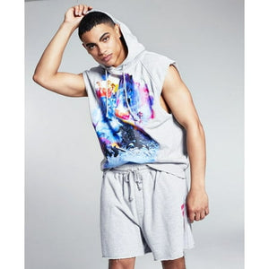 Men's Sleeveless Graphic Hoodie - Gray