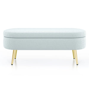 Ottoman Oval Storage Bench, Flannel with Metal Legs-Cyan
