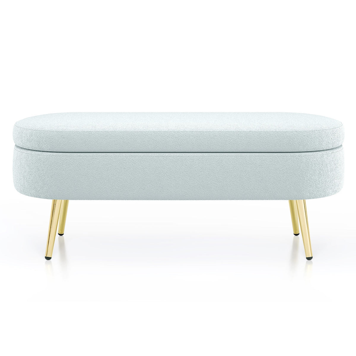 Ottoman Oval Storage Bench, Flannel with Metal Legs-Cyan