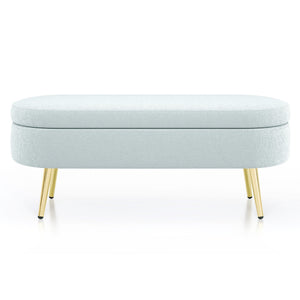 Ottoman Oval Storage Bench, Flannel with Metal Legs-Cyan