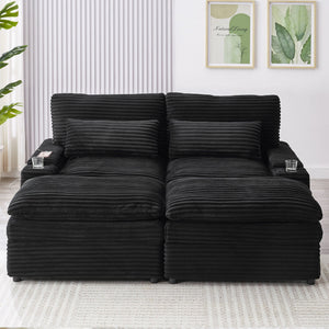 Convertible Loveseat Sofa With Storage, USB Ports, Cup Holders