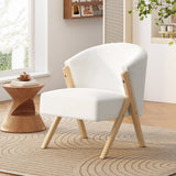 Modern Accent Chair with White Polyester Upholstery and Solid Wood Frame