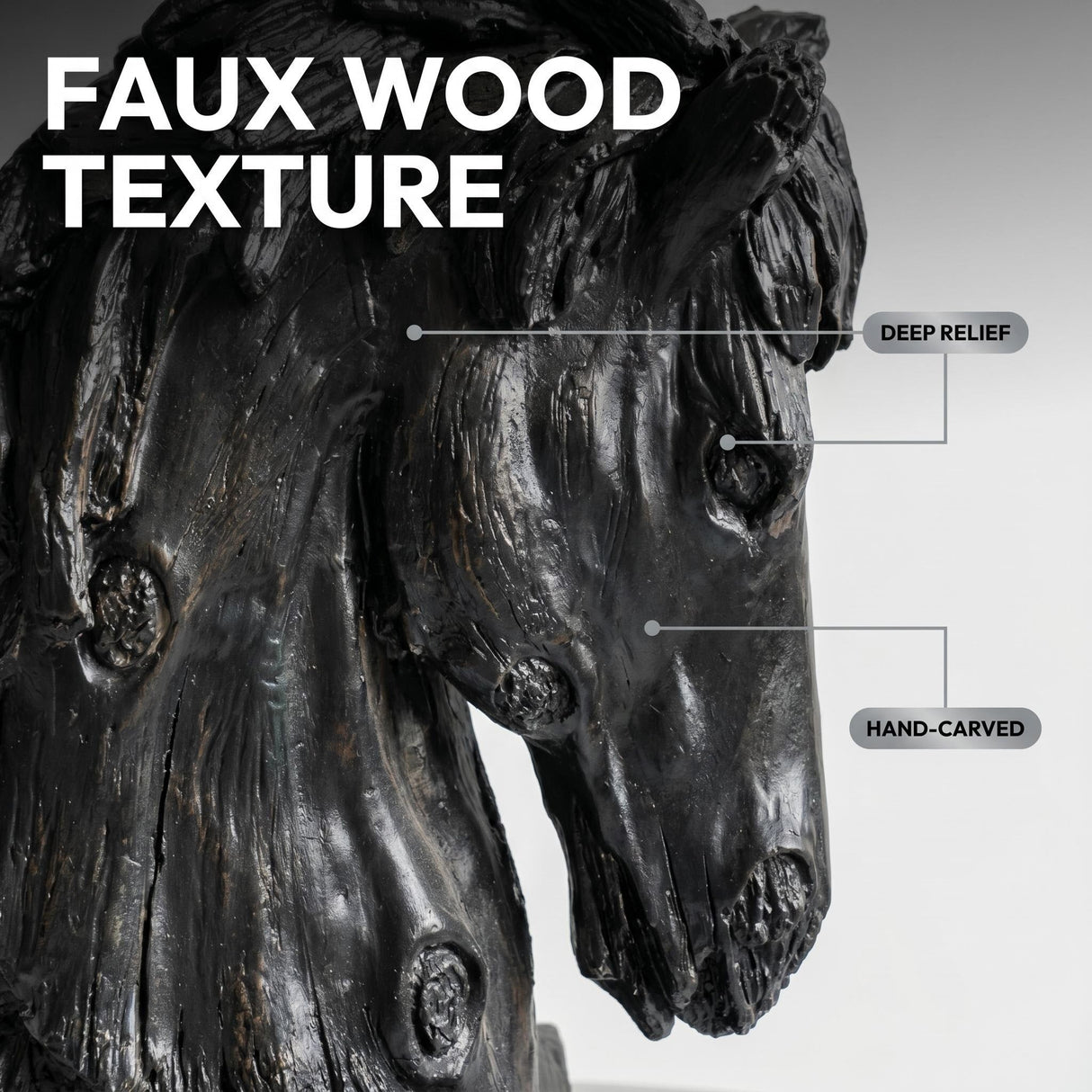 Black Rustic Horse Head Sculpture with Base