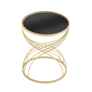 Modern Side Table with Golden Metal Frame and Black Mirror Top