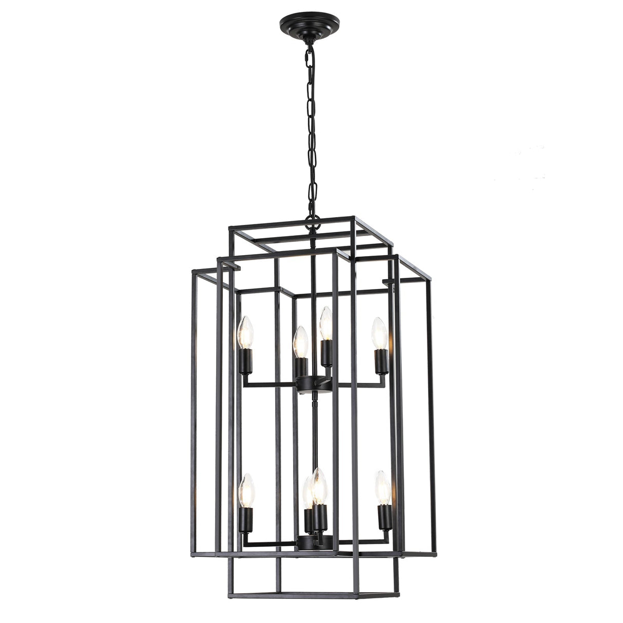 18' Modern 8-Light Black Geometric Pendant Chandelier