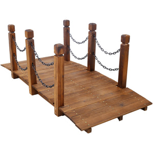 5 Ft Wooden Garden Bridge, Stained Wood Arc Footbridge