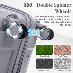 4-Piece PP Spinner Wheel Luggage Set with Cosmetic Case, Light Gray