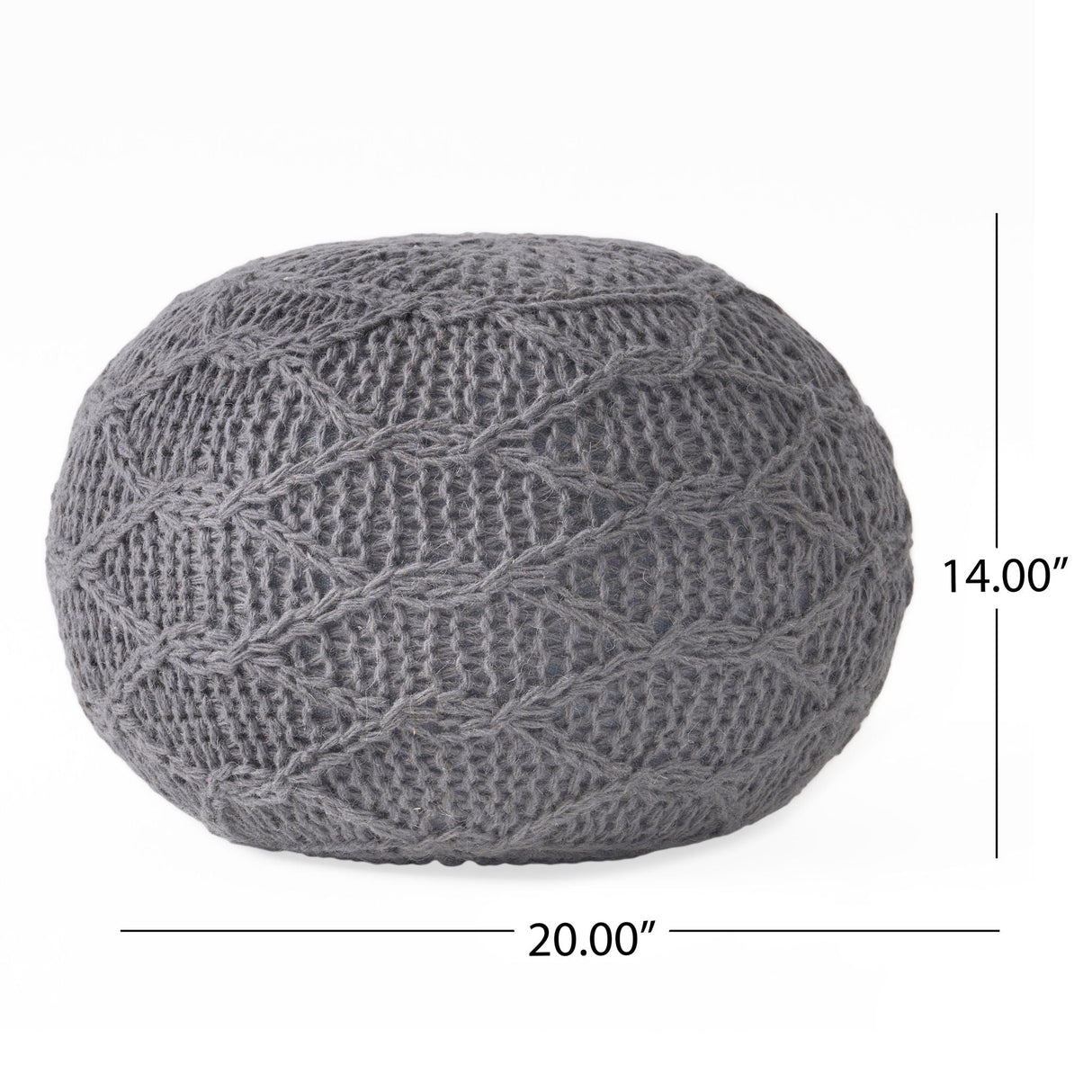 Malibu Modern Knitted Wool Round Pouf With Handcrafted Design - Charcoal