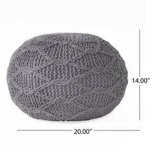 Malibu Modern Knitted Wool Round Pouf With Handcrafted Design - Charcoal