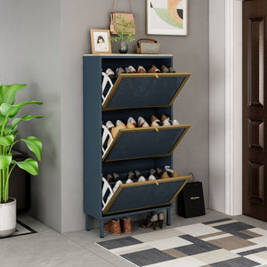 Modern Rattan 3 Door Shoe Rack Cabinet for Entryway
