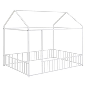 Metal Bed House Bed Frame With Fence