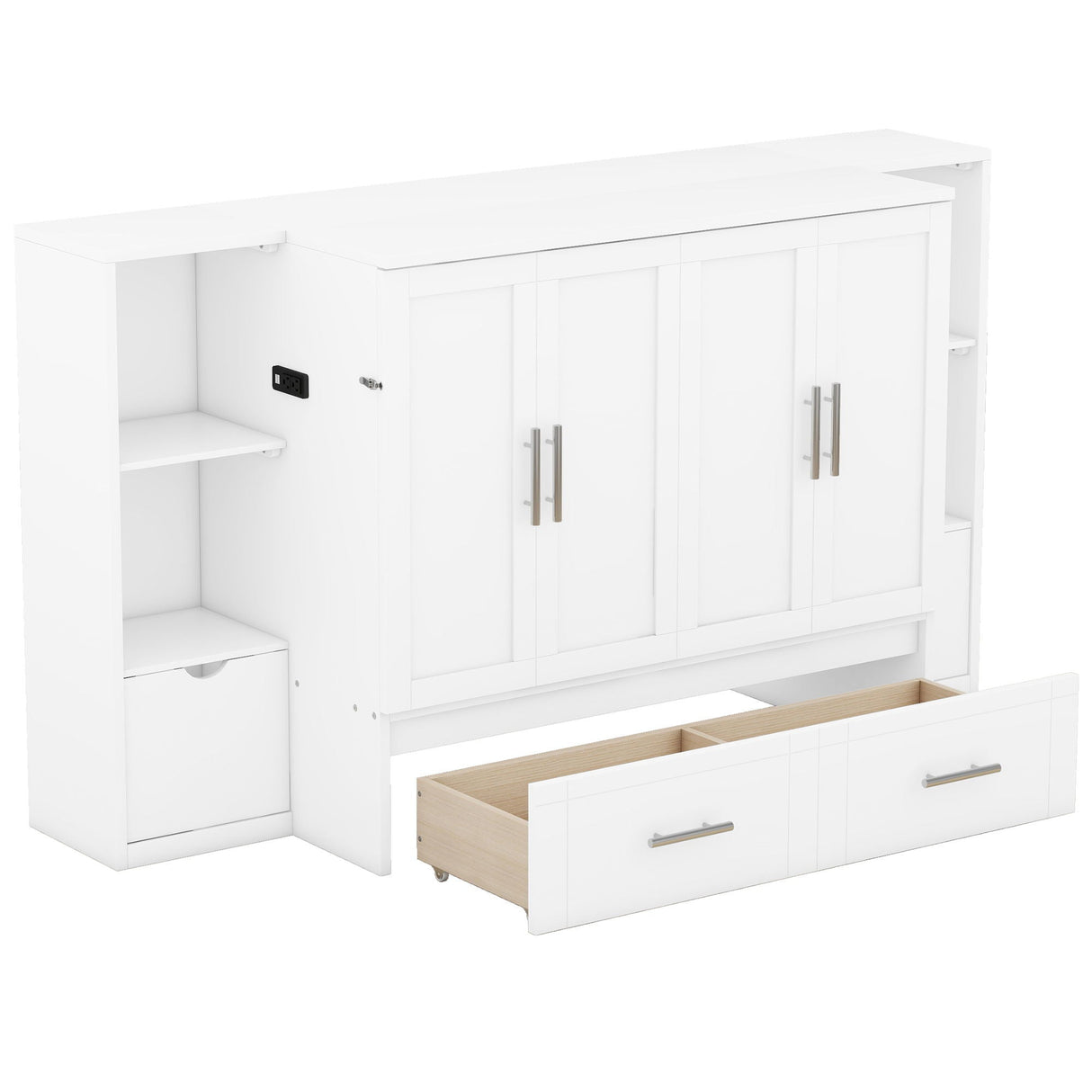 Murphy Bed With Shelves, Drawers And USB Ports