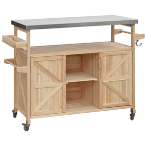 K&K Outdoor Kitchen Island Rolling Bar Cart & Storage Cabinet