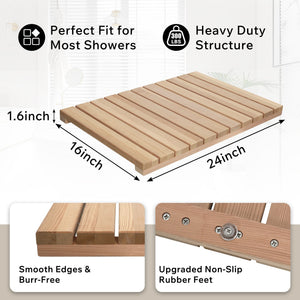 Cedar Wood Shower Mat - Non-Slip Slatted Bath Mat
