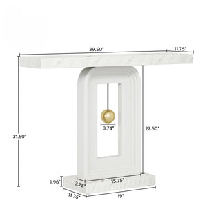 Console Table With Geometric Base For Living Room - White / Gold