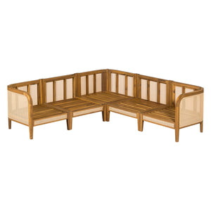 Kirkby Outdoor 5 Seater V-Shaped Acacia Wood Sofa