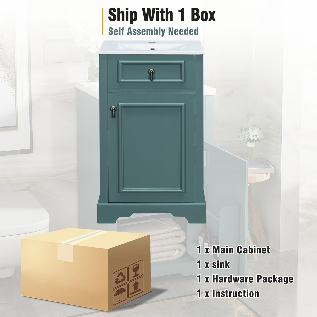 Elegant Bathroom Vanity With Ceramic Sink, Soft Close Door, Adjustable Shelf