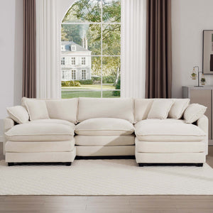 Modern Oversized Modular Cushion Sofa With Ottoman, Low Back, Deep Seating Sofa Set