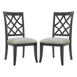 Wooden Lattice-Back Dining Chairs, Set of 2