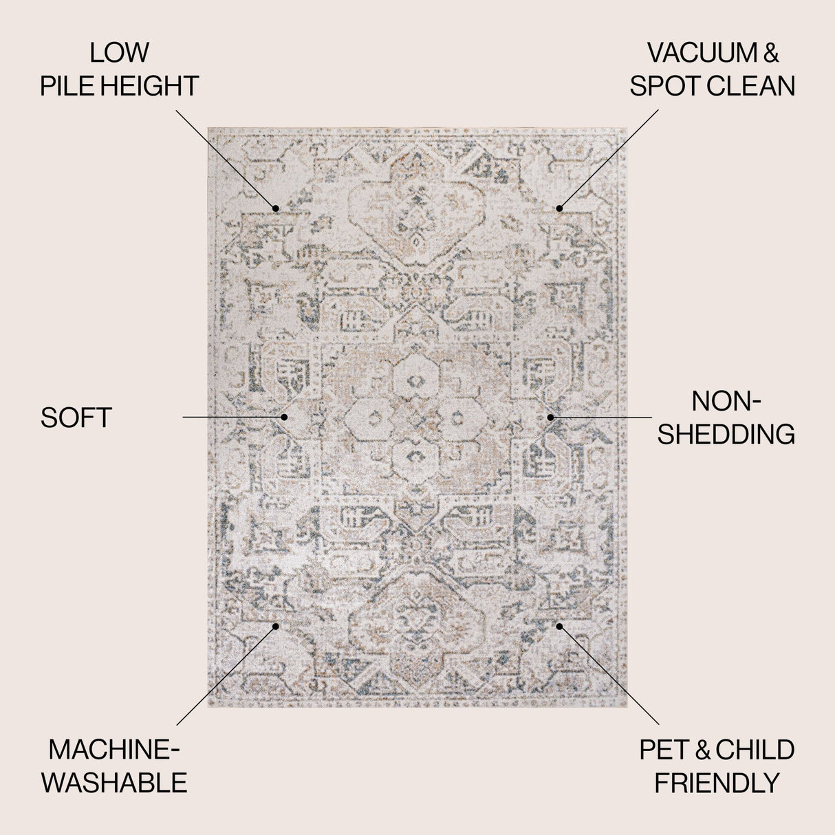 Edith Distressed Medallion Low - Pile Machine - Washable Area Rug - Tuesday Morning - Area Rugs