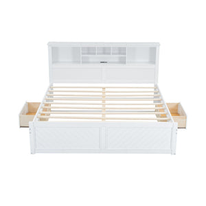 Platform Bed With Multi Storage Headboard, USB And Drawers
